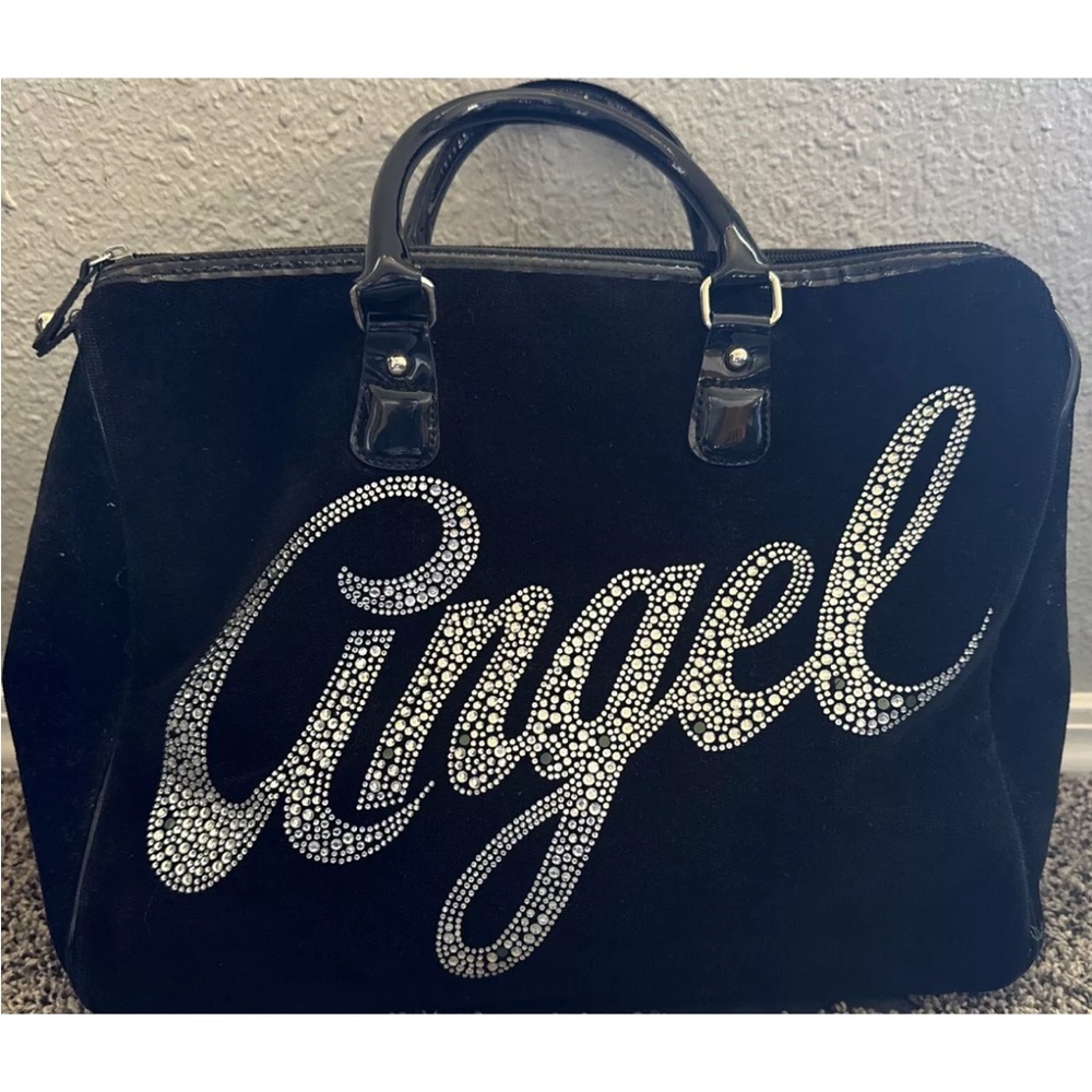 Victoria's Secret Y2k /Paris Hilton Angel Rhinestone Black Velour Bag Purse